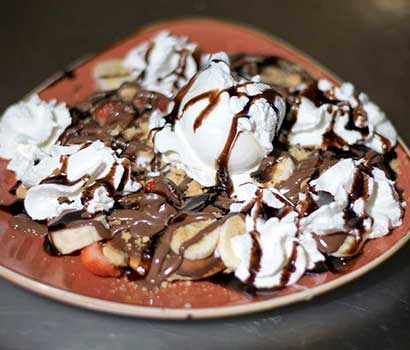Waffle with chocolate and ice cream